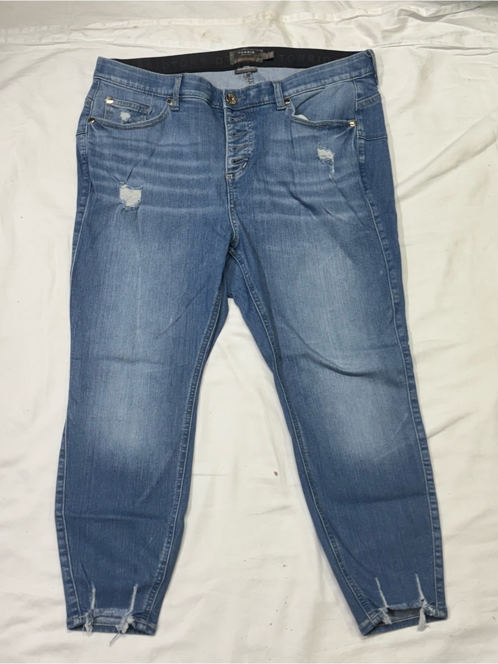 torrid Light Blue Distressed Ankle Jeans